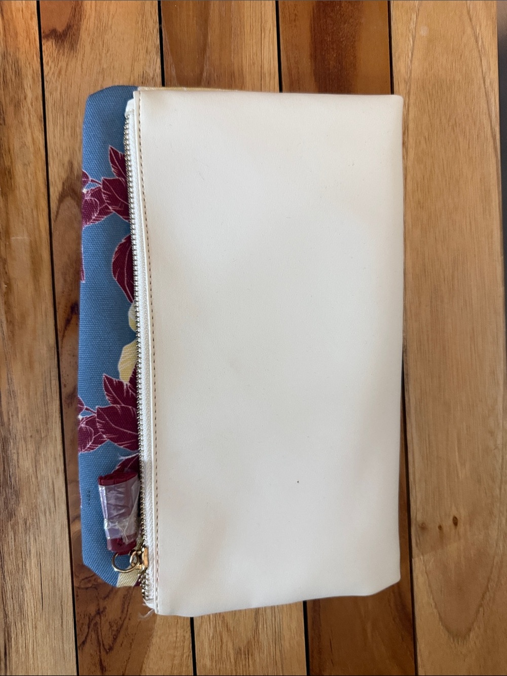 Women’s Cream Zip Clutch with Floral Accent
